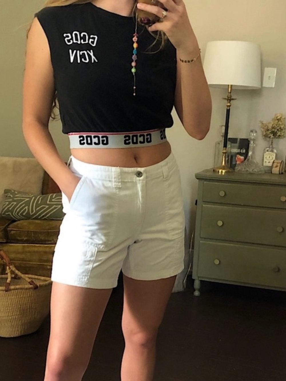 Designer in goal we trust GCDS sleeveless jersey elastic crop top tshirt